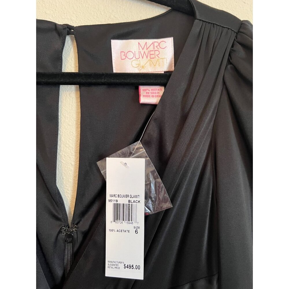Marc Bouwer party Dress 6 V Neck Black Keyhole Back Sexy Silky Sheath $495 NWT - Picture 14 of 14
